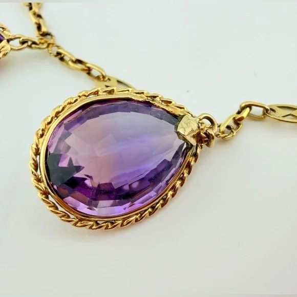 Antique Iberian 17K Gold Imperial Amethyst Fringe Necklace - Picture 6 of 16